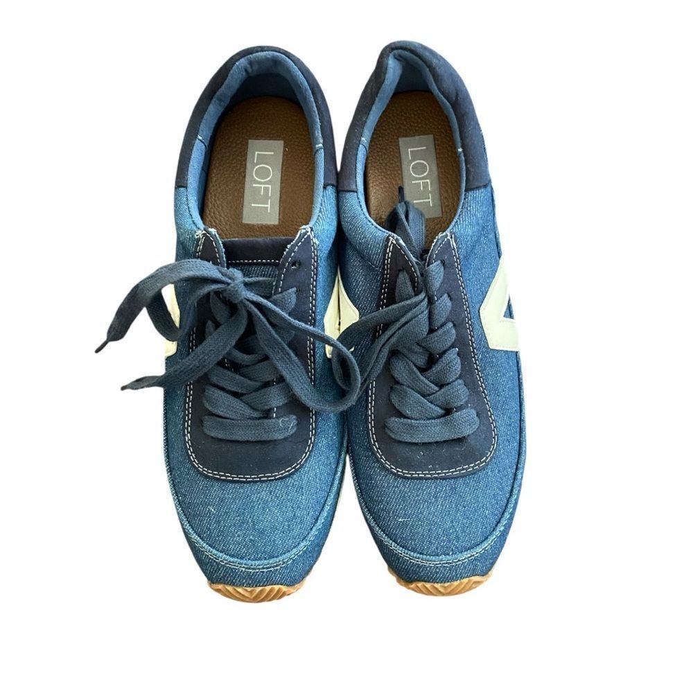 LOFT Blue Denim Lace‑Up Sneakers — NWOT — Size 7
